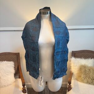 Qi Cai Blue Asian Silk Scarf